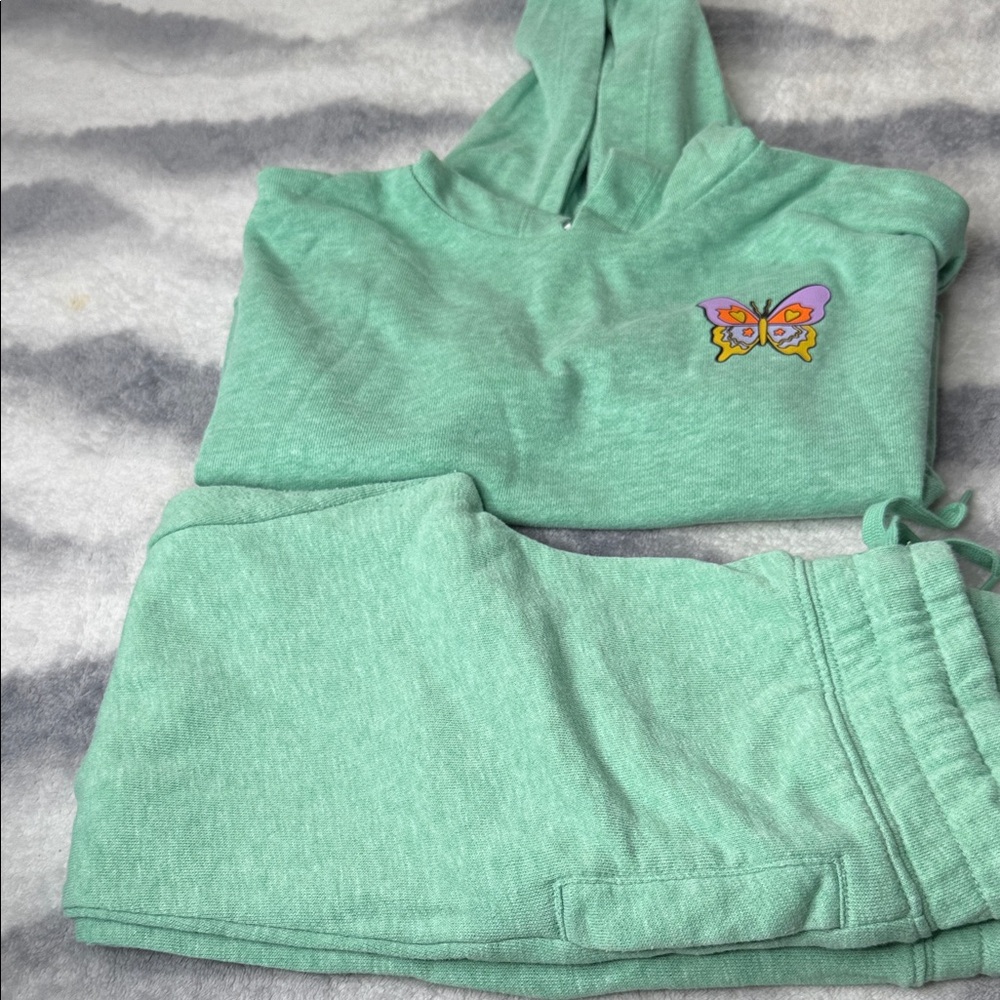 Old Navy Girls XS (5) Green Butterfly Hoodie & Pants Set, Hooded, Elastic Waist